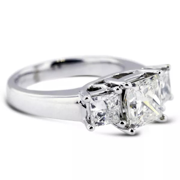 14K White Gold Engagement Ring Trellis 3.17 CT Princess Lab-Grown Diamond F SI1