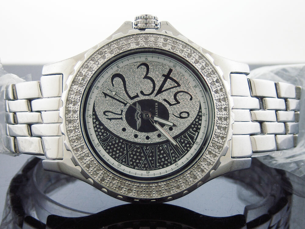 king Master Japan movt quartz Round 100 Diamonds 50 MM stainless steel Watch