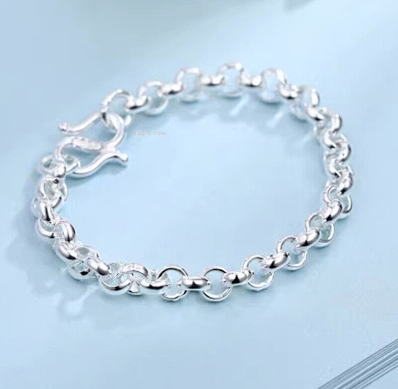 Pure 999 Fine Silver Bracelet Women Men 4.2mm/5mm Circle Rolo Link Chain