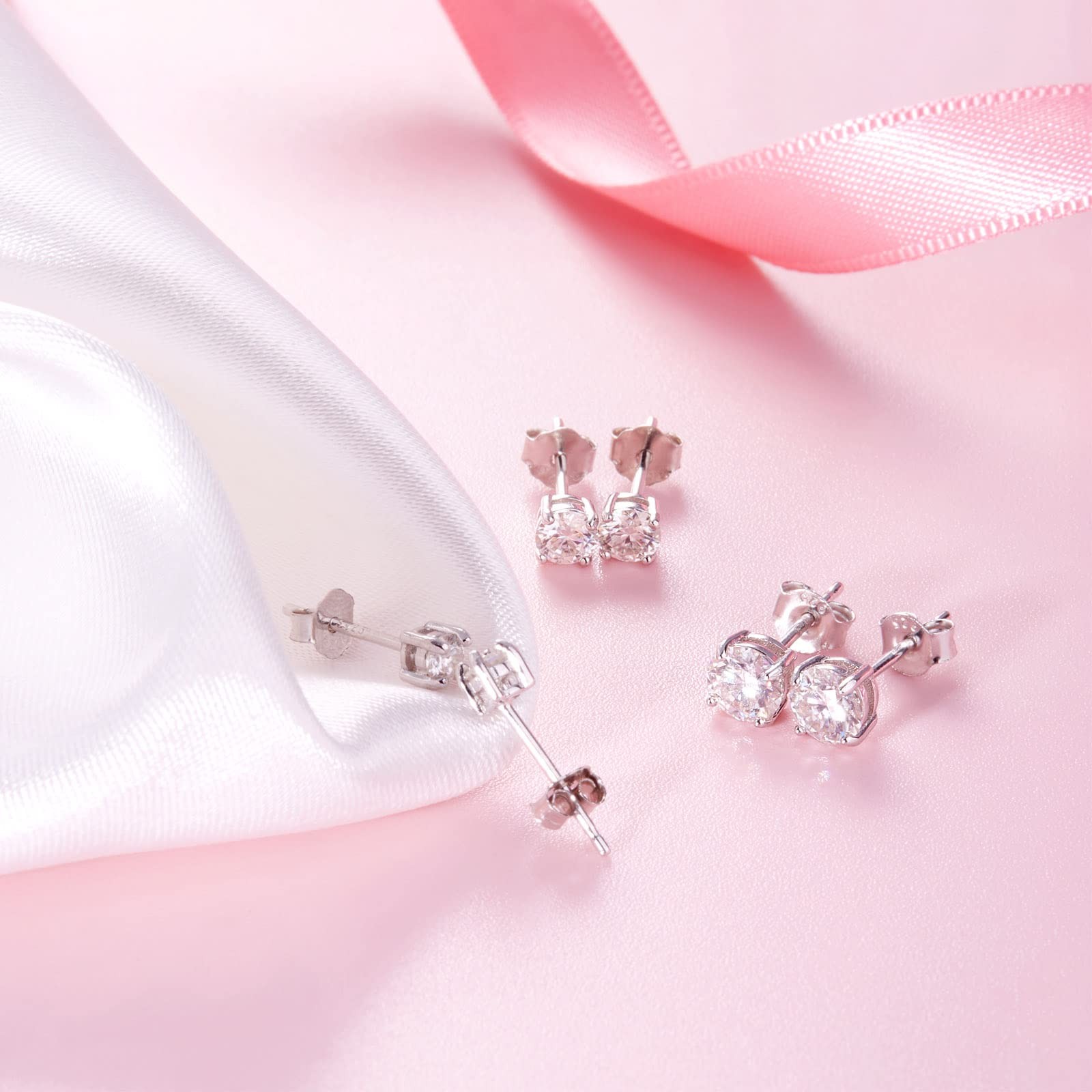 3 Pairs 18K White Gold Plated Created Moissanite Stud Earrings Set