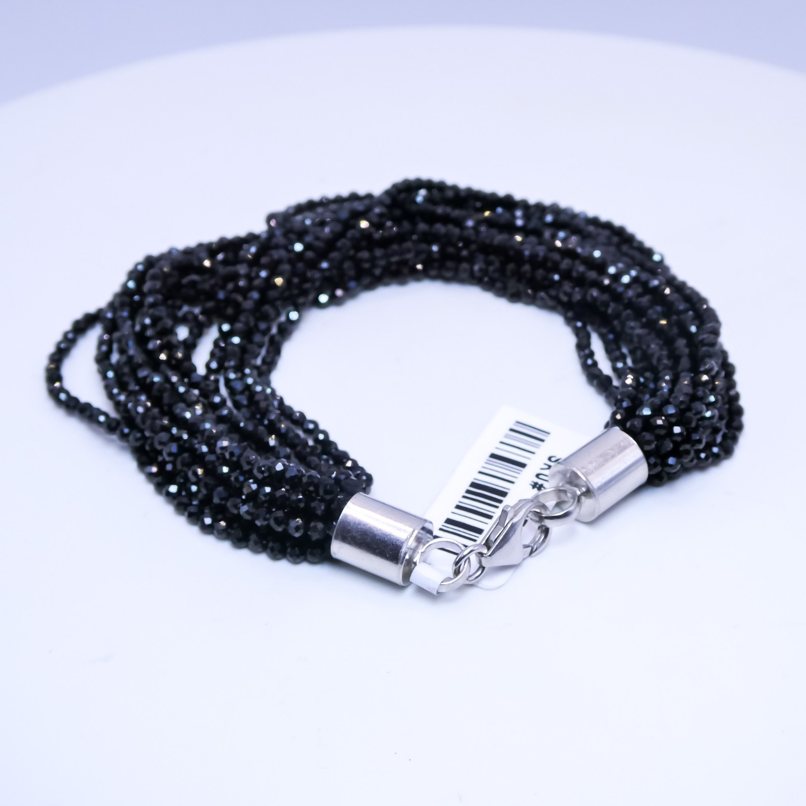 New Sterling Silver Black Spinel 100ctw Faceted Beaded Multi Strand 7″ Bracelet