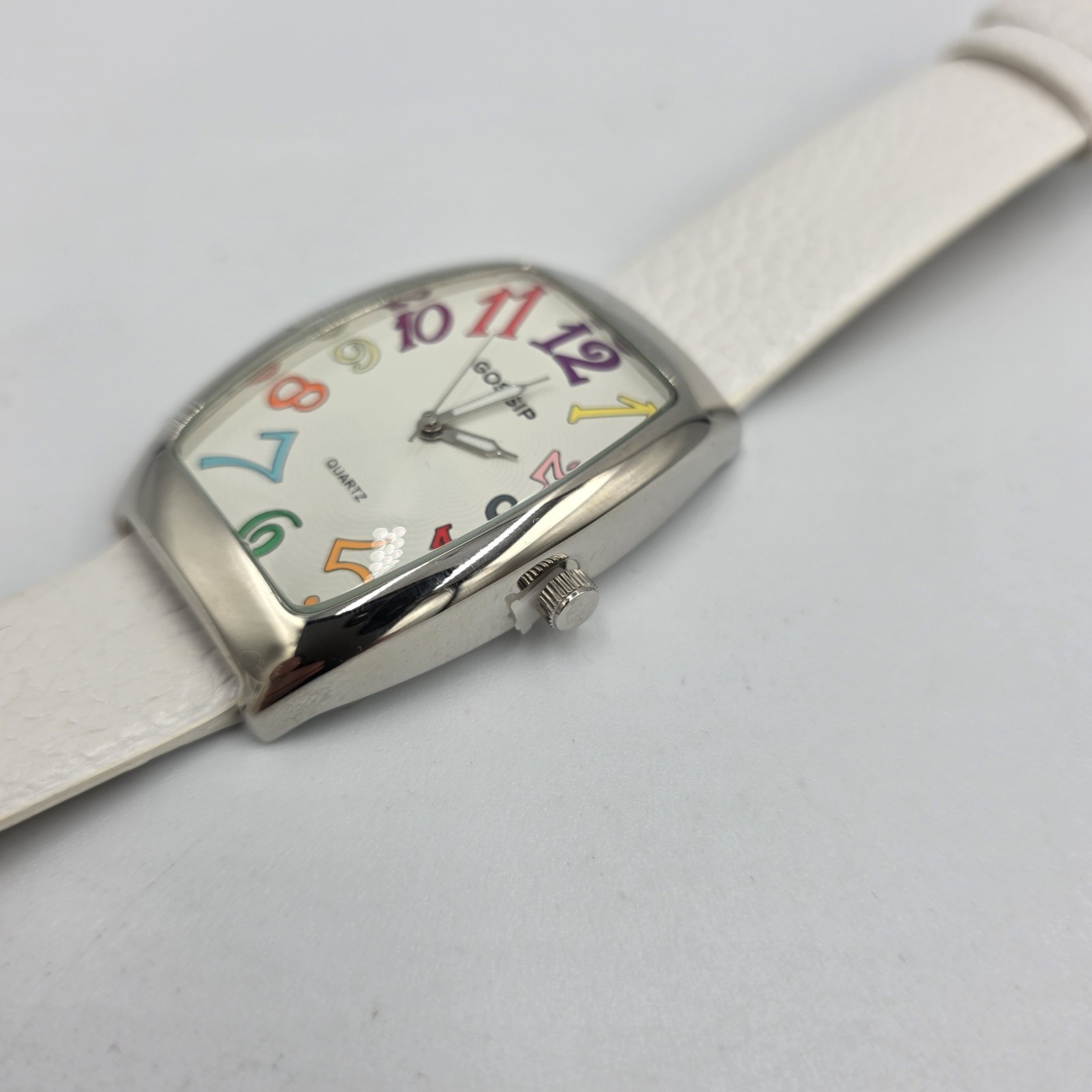Gossip Watch Womens Quartz Multicolor White Leather Rectangle Silver Tone GSP727