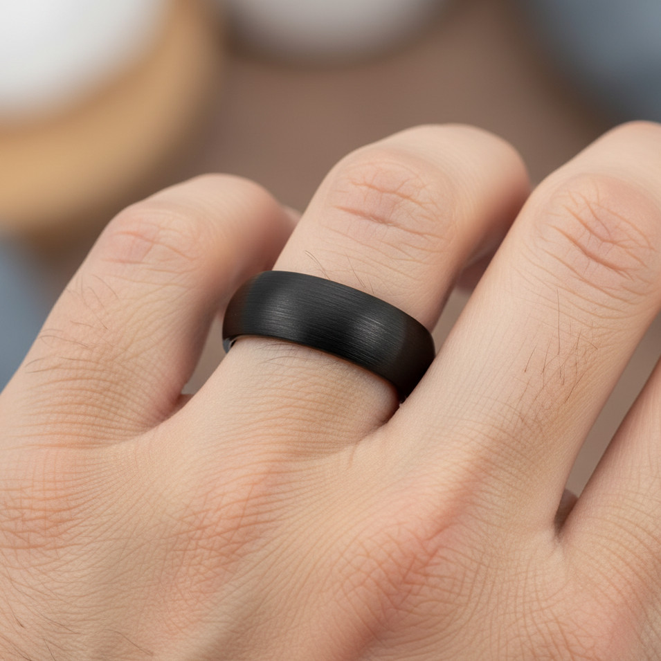 Classic 8mm Black Tungsten Wedding Band – Satin Brushed Matte Comfort Fit Ring