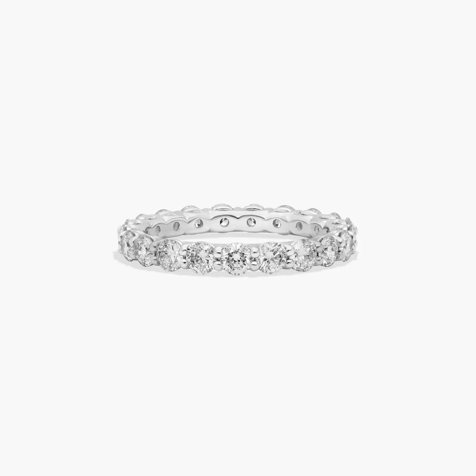 2ct Lab Diamond Eternity Band 14k White Gold Low Dome Basket Setting Round Cut F
