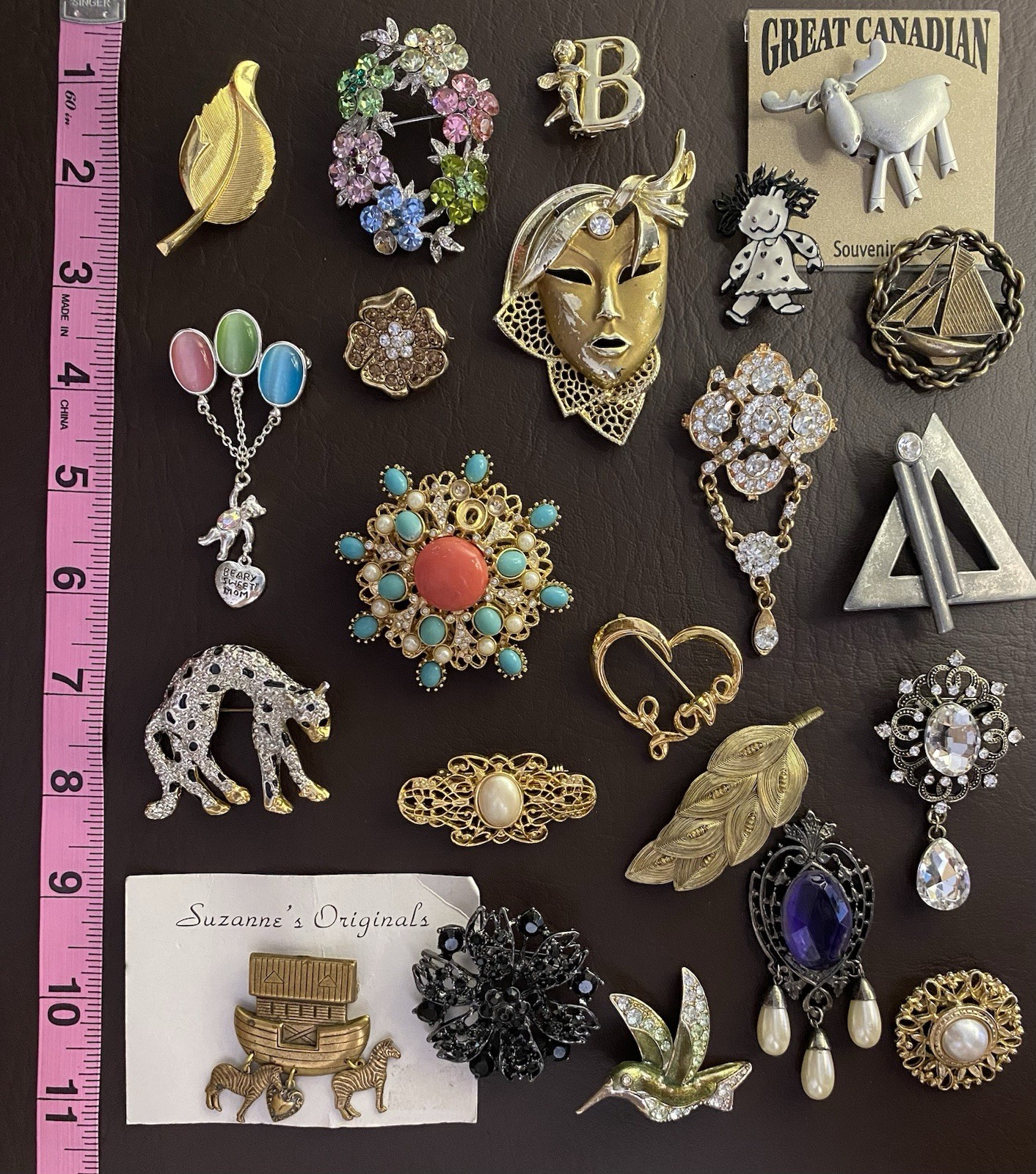 Vintage to Modern Rhinestone Mixed Metal Brooch Pin Lot – Set of 22 Brooches