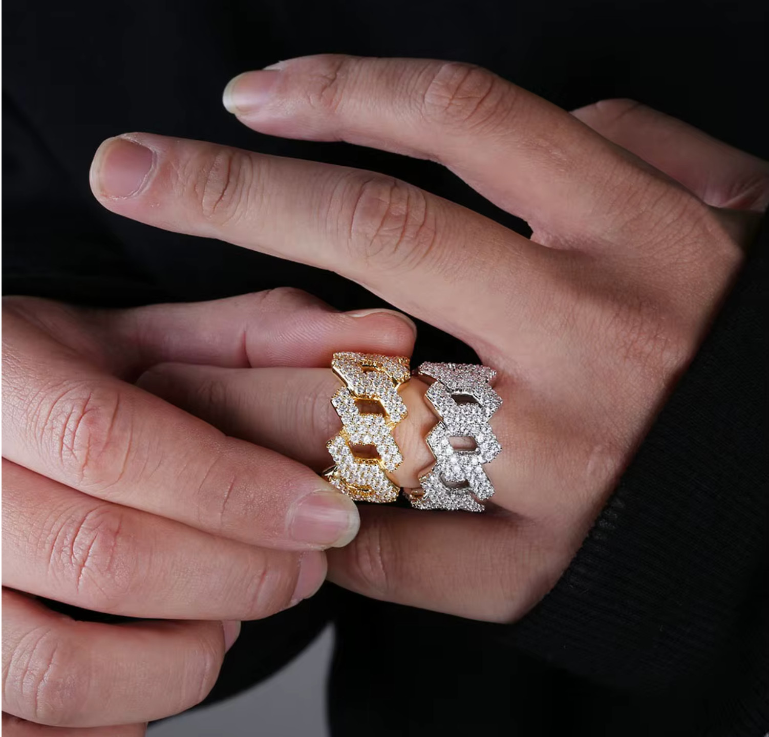 2CT Rhombus Design Men’s Prong Setting 14K Gold Plated Lab created Diamond Iced