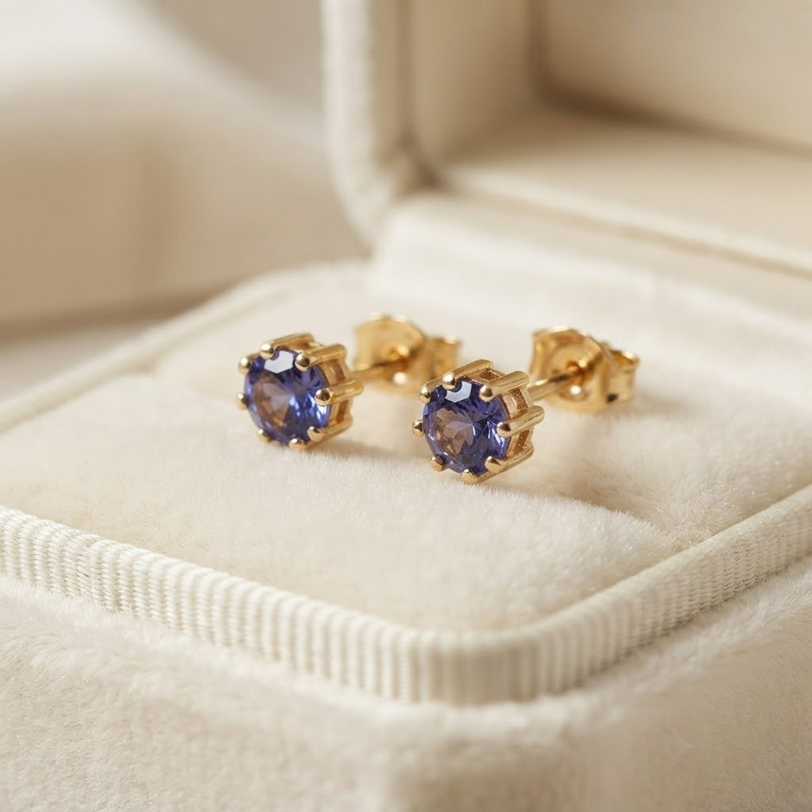 3.5 mm Round Natural Tanzanite Minimalist Stud Earrings 9k Solid Gold Jewelry