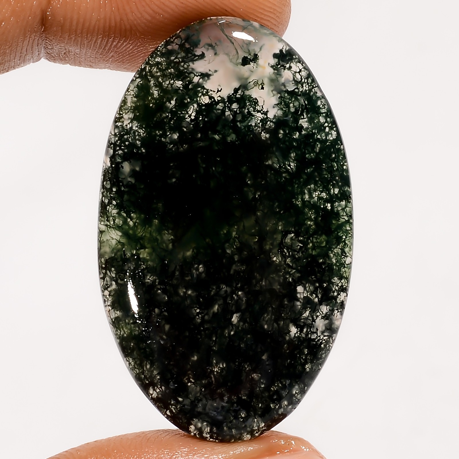 100% Natural Moss Agate Oval Shape Cabochon Gemstone 38 Ct. 40X24X5 mm EE-51867