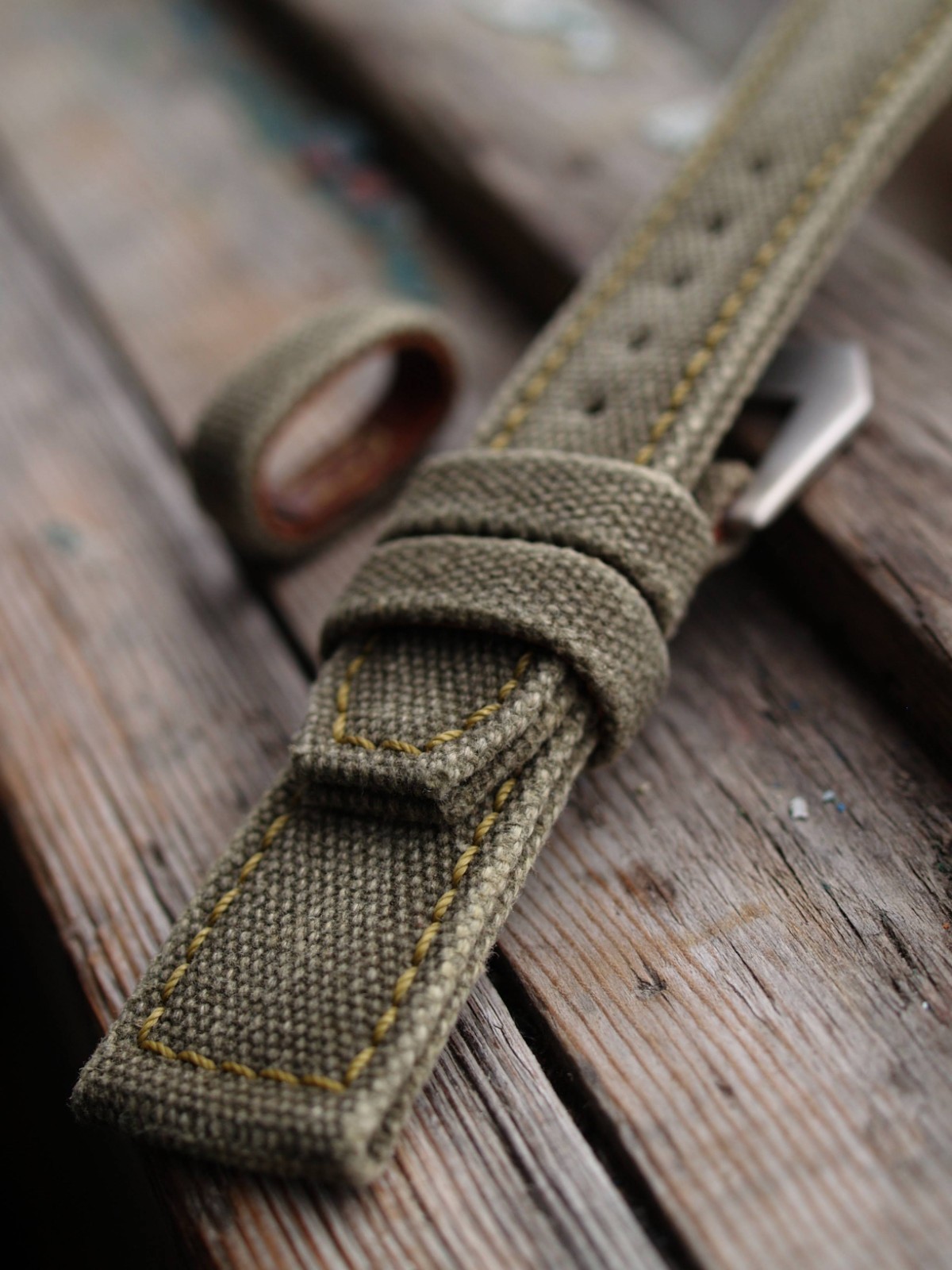 26 mm rugged handcrafted canvas watch strap Olive Green *Ready-Made *US-DutyPaid