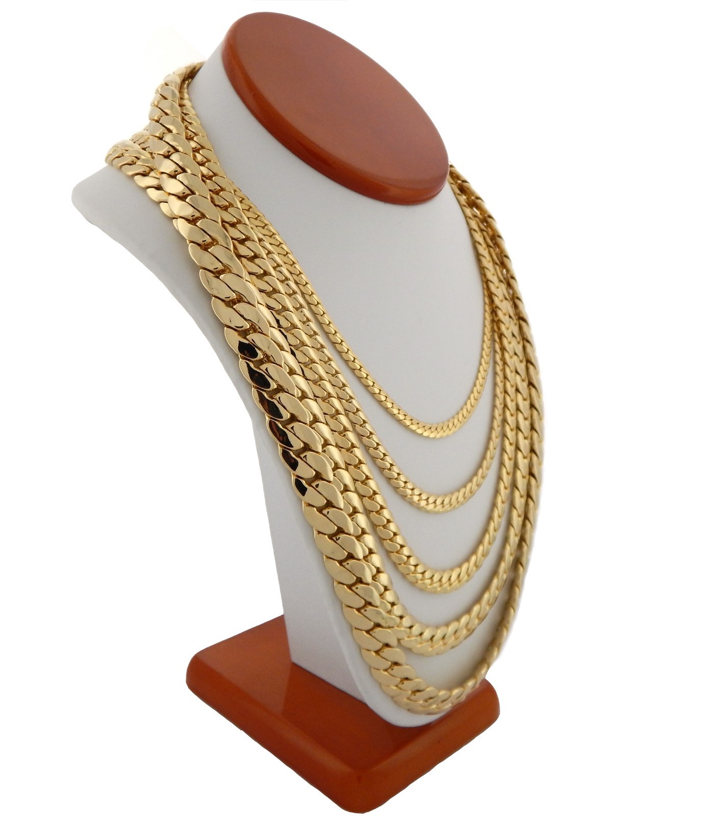 Men’s Miami Cuban link Chain 5mm to 12mm wide 20″ 22″ 24″ 26″ 30 14k Gold Plated