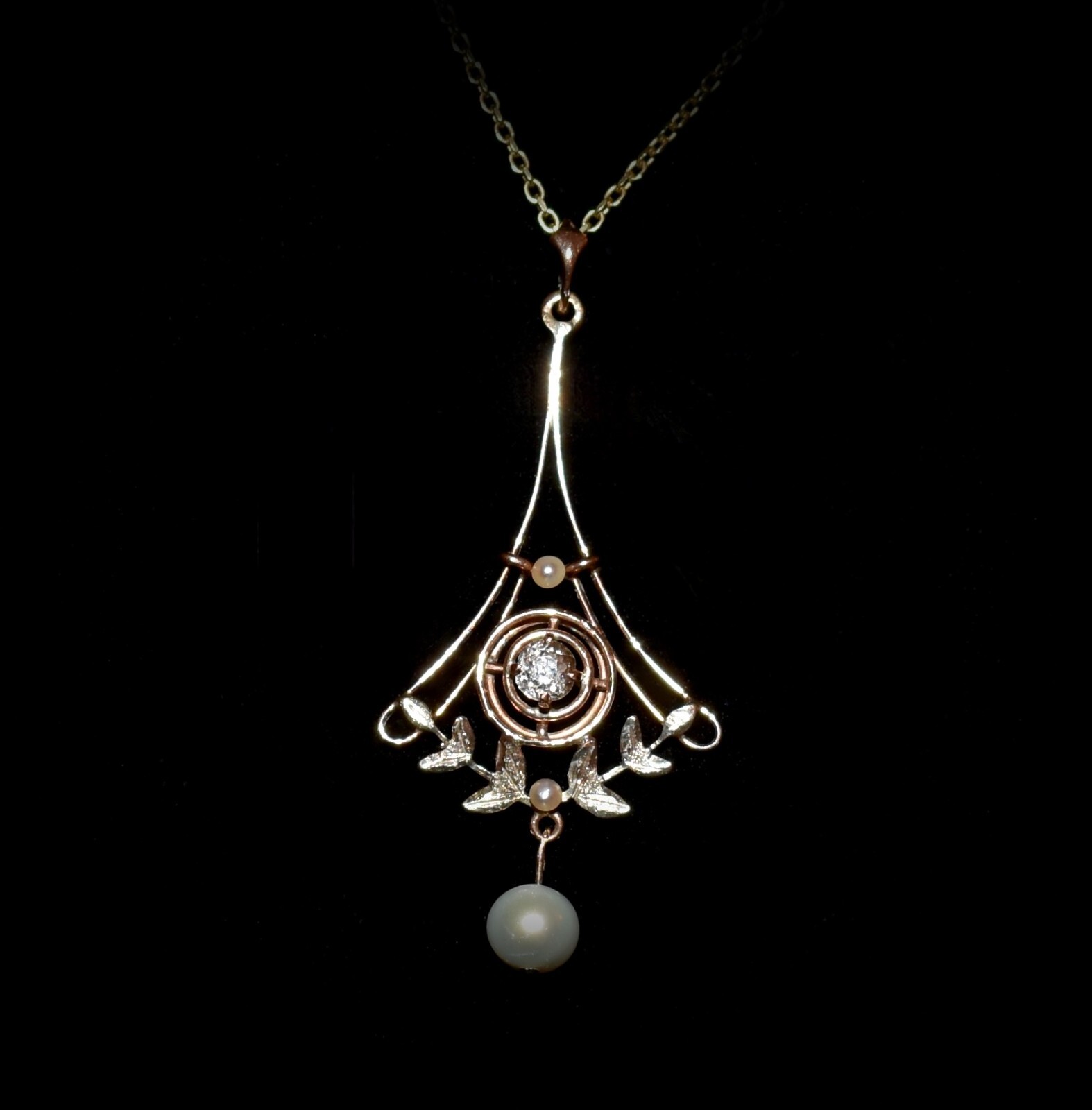 STUNNING Antique Edwardian 10KT Gold *GENUINE DIAMOND & PEARLS* Pendant!