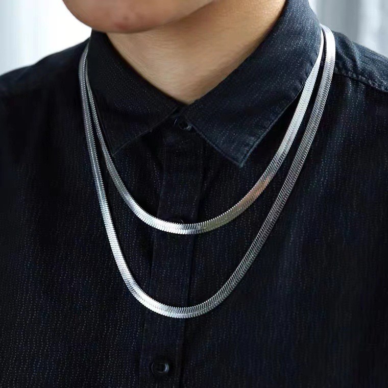 Titanium Steel Necklace Flat Snake Chain Heavy Collarbone Chain Sweater Chain