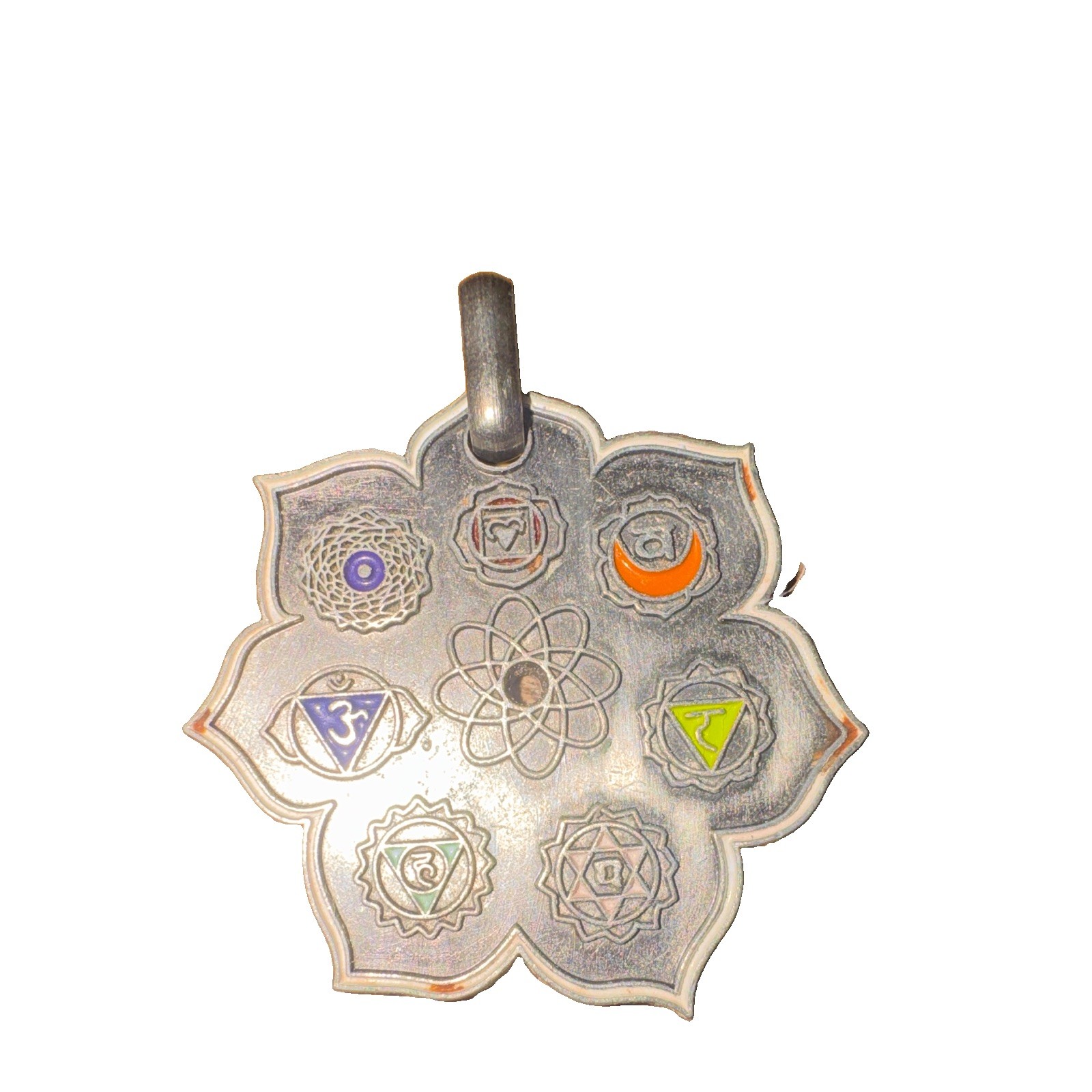 Vintage Pewter Jewelry Chakra Lotus Pendant Meditation Energy Charm Nature Love