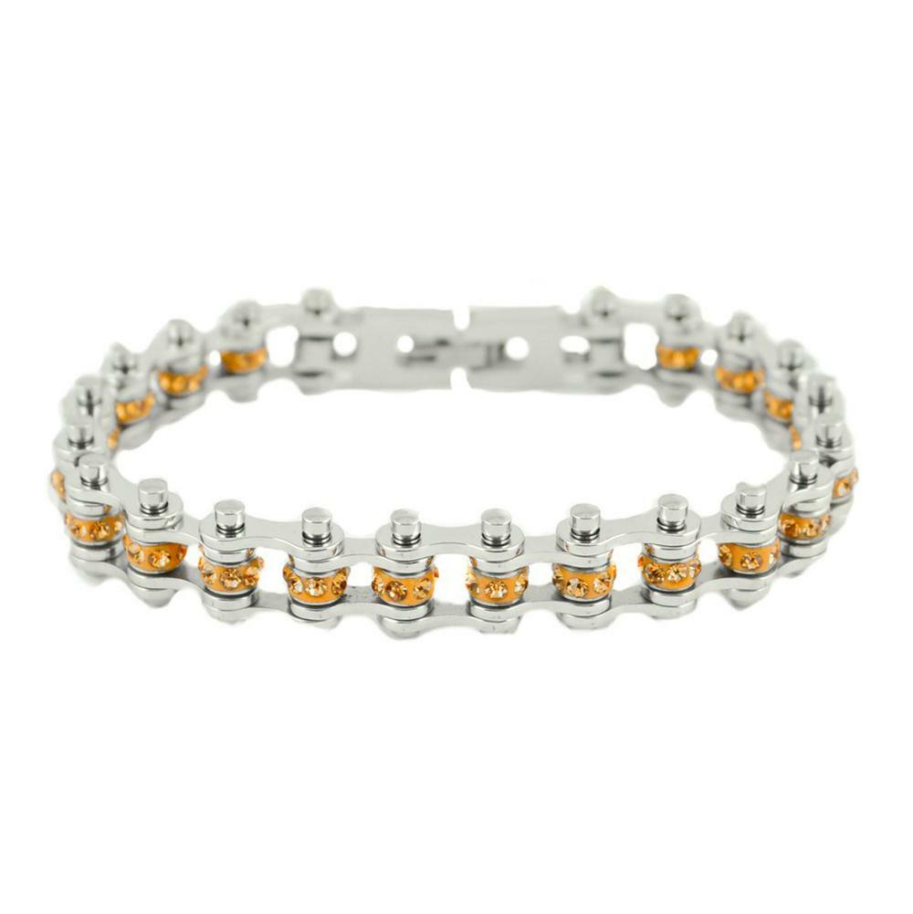 Ladies Motorcycle Bike Chain Bracelet Stainless November Citrine 164