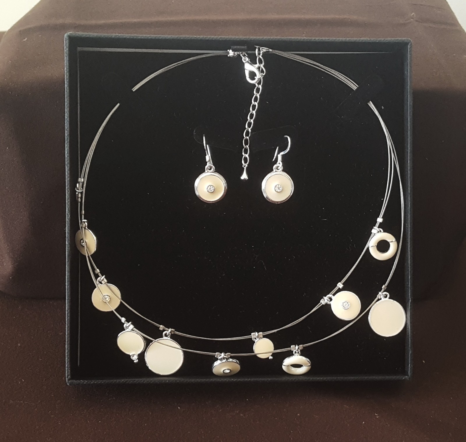 Bliss Womens Round Enamel Drop Pendant Necklace Earrings Set 16″ Branded Box