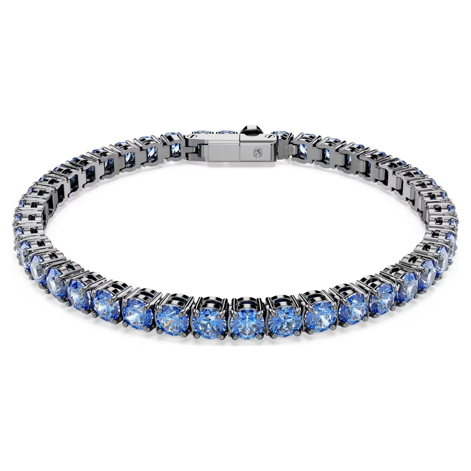 Swarovski Matrix Tennis Bracelet, Round Cut, Blue, Ruthenium 5743440 (Size M)