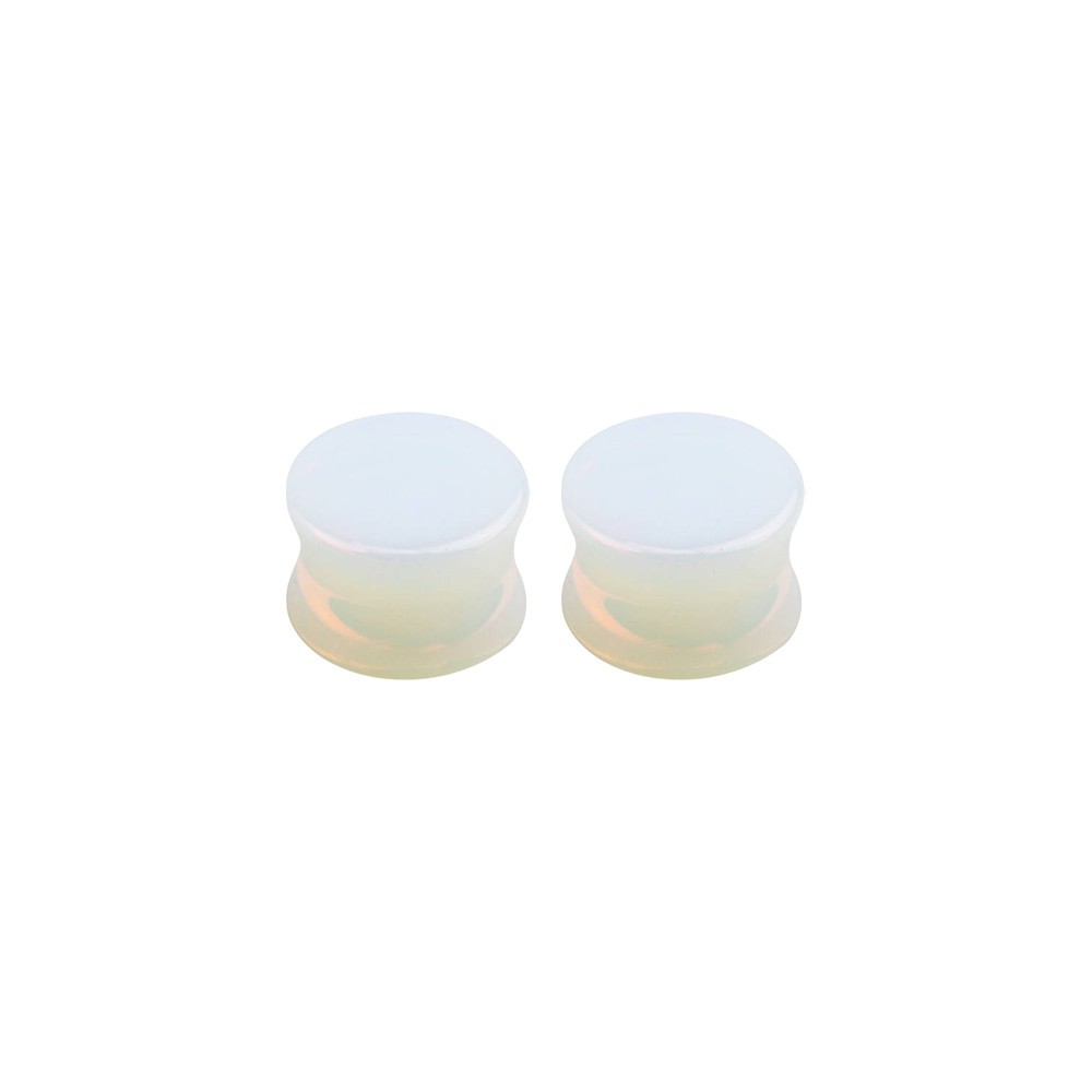 Real Moonstone Double Flare Concave Tunnels Ear Gauges Plugs Piercing Pair