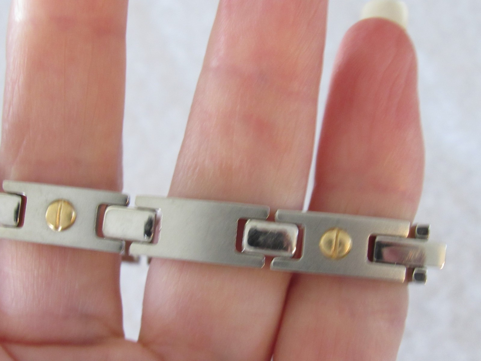 Vintage Men’s RCI 18K Gold & Brushed Stainless Steel Box Link Bracelet 8 1/4″