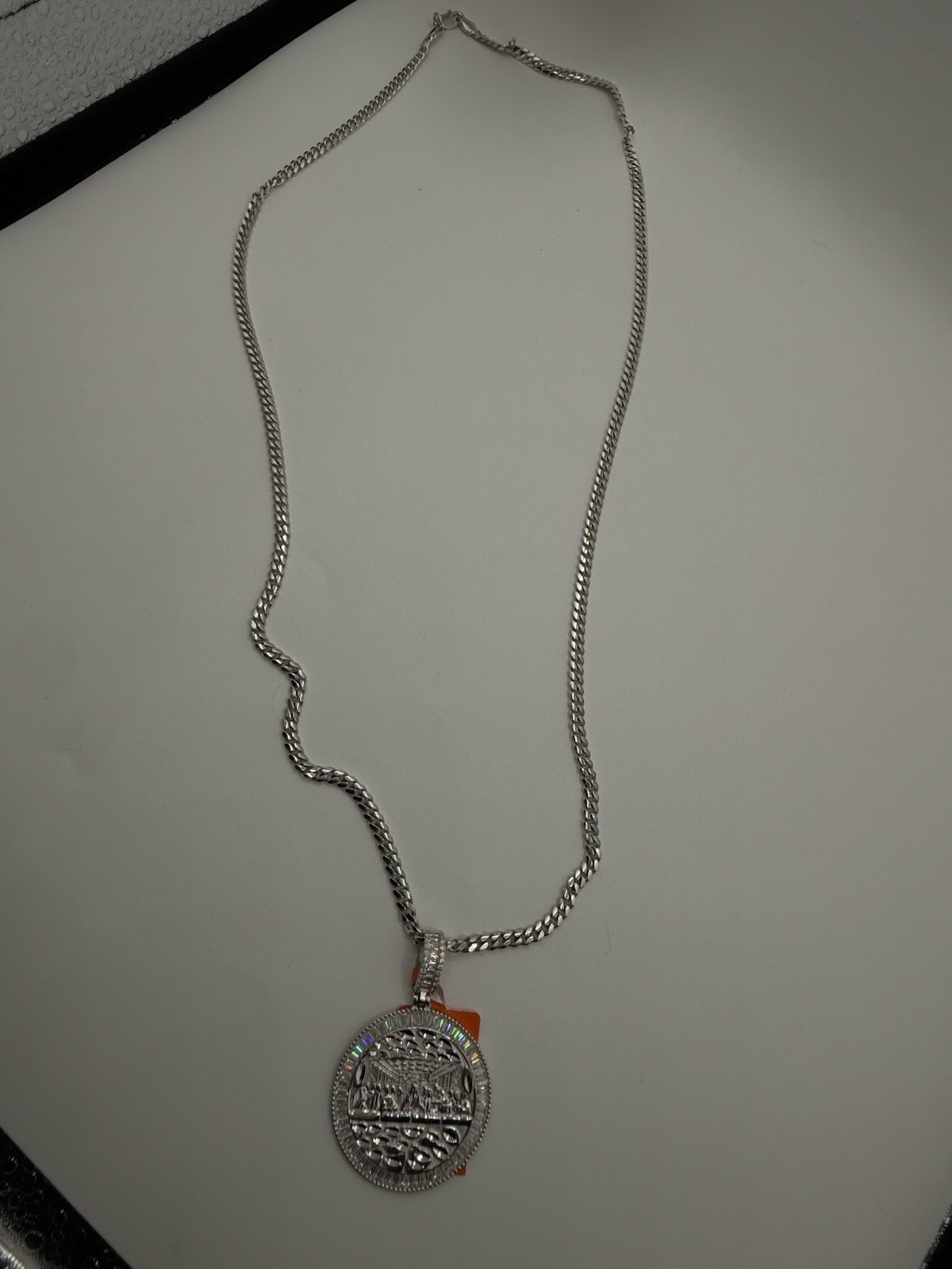 Sterling 925 Miami Cuban 24 4mm Chain with Moissanite Last Supper Pendant 24 In