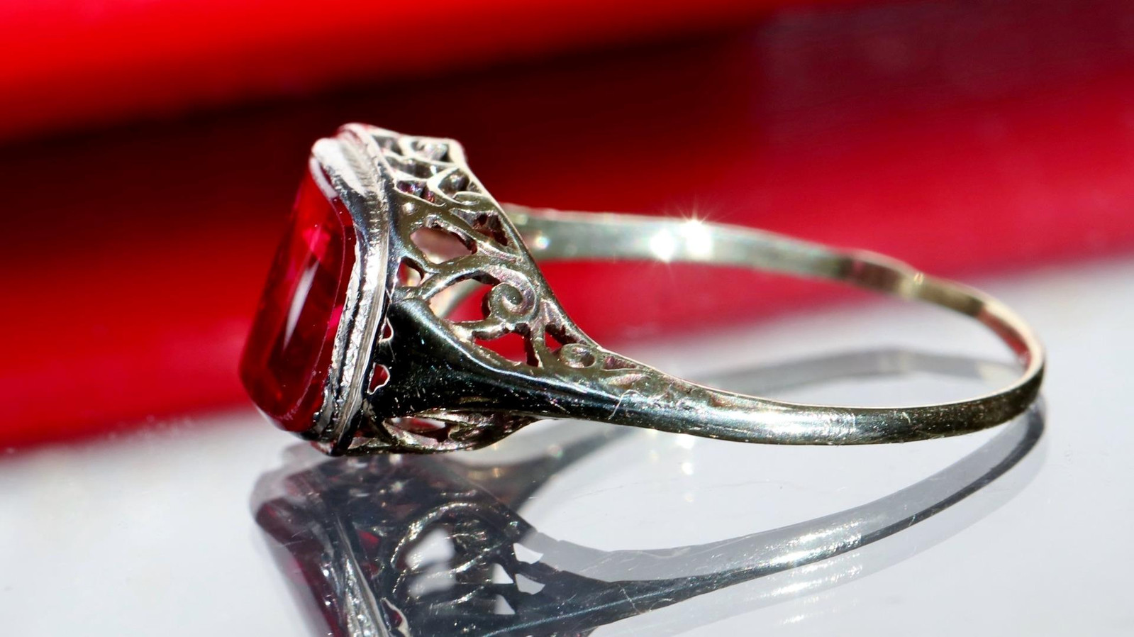 14k white gold ring 2.70ct lab created ruby solitaire size 7 antique 2.00g N3629