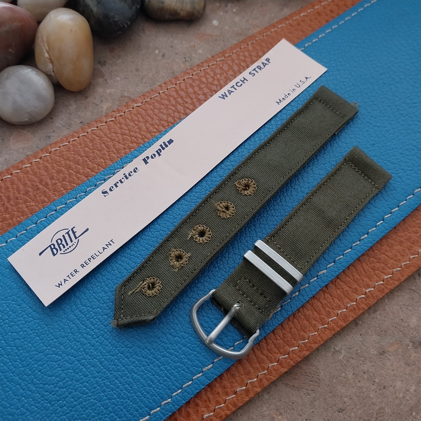 5/8″ OD Green Service Poplin Canvas Military WWII nos 1940s Vintage Watch Band