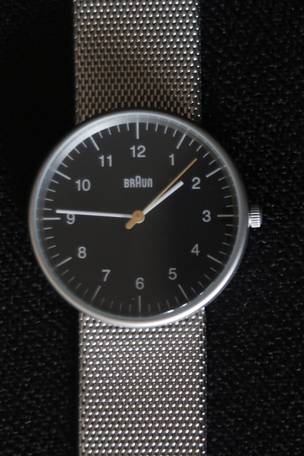 BRAUN BN0021 QUARTZ WATCH BLACK AND WHITE DIAL STEEL SHARK MESH STRAP A CLASSIC