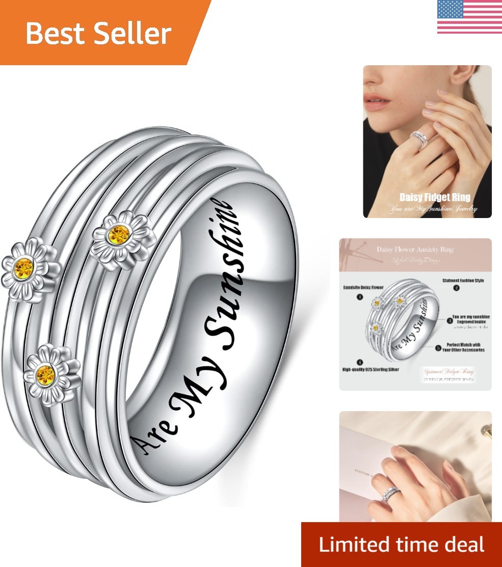 Hypoallergenic Daisy Spinner Ring – Anxiety Relief Gift in Sterling Silver