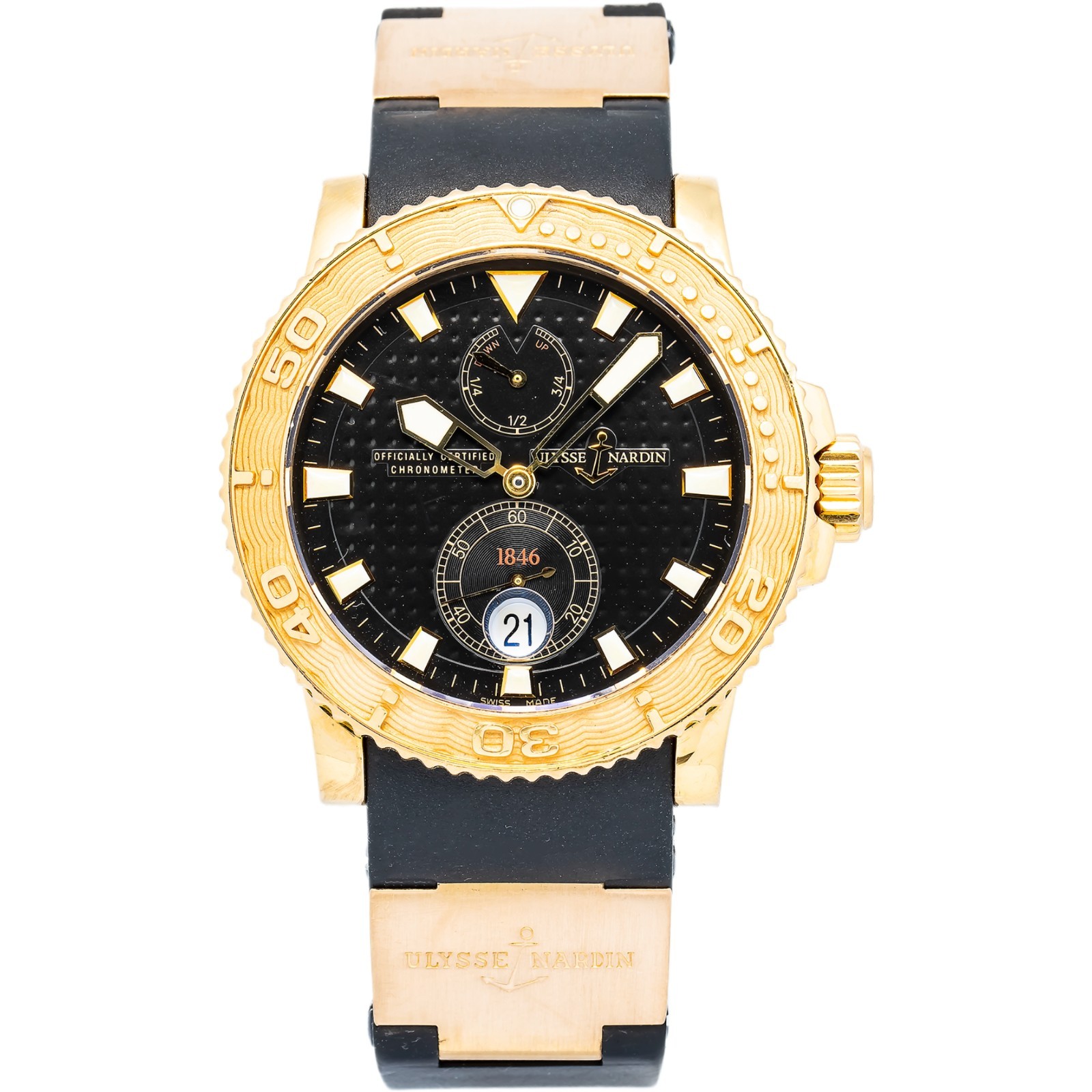 Ulysse Nardin Maxi Marine Diver Havana 266-33 w/box Auto YG Black Dial Men 43mm