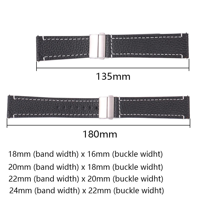 Genuine Leather Watch Band Strap Unisex Deployment Clasp 18/20/22/24mm