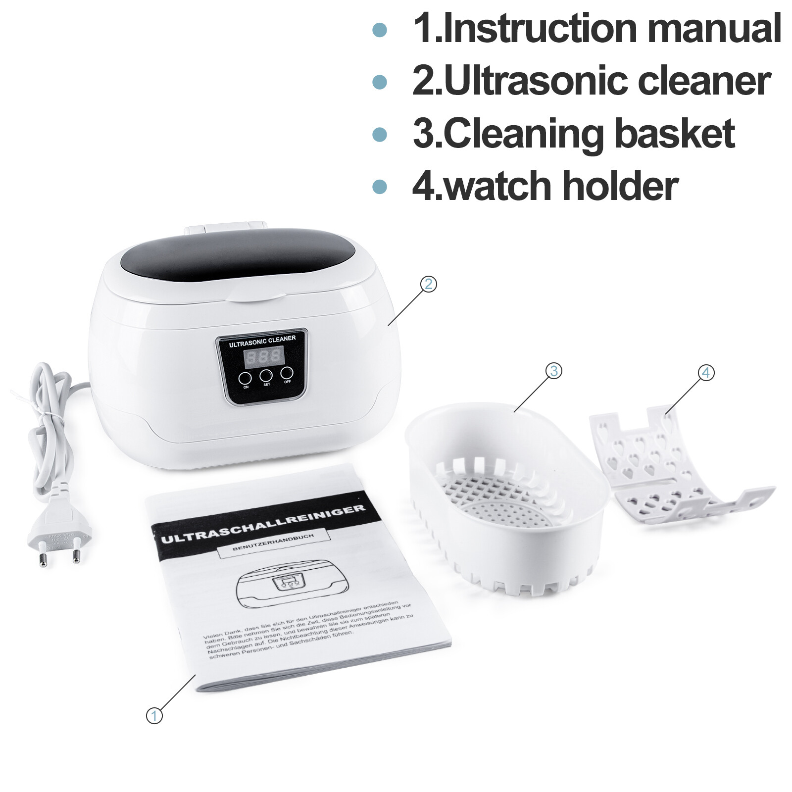 Uten Ultrasonic Jewelry Cleaner Digital Sonic Cleaning Equipment 600ml 40000Hz