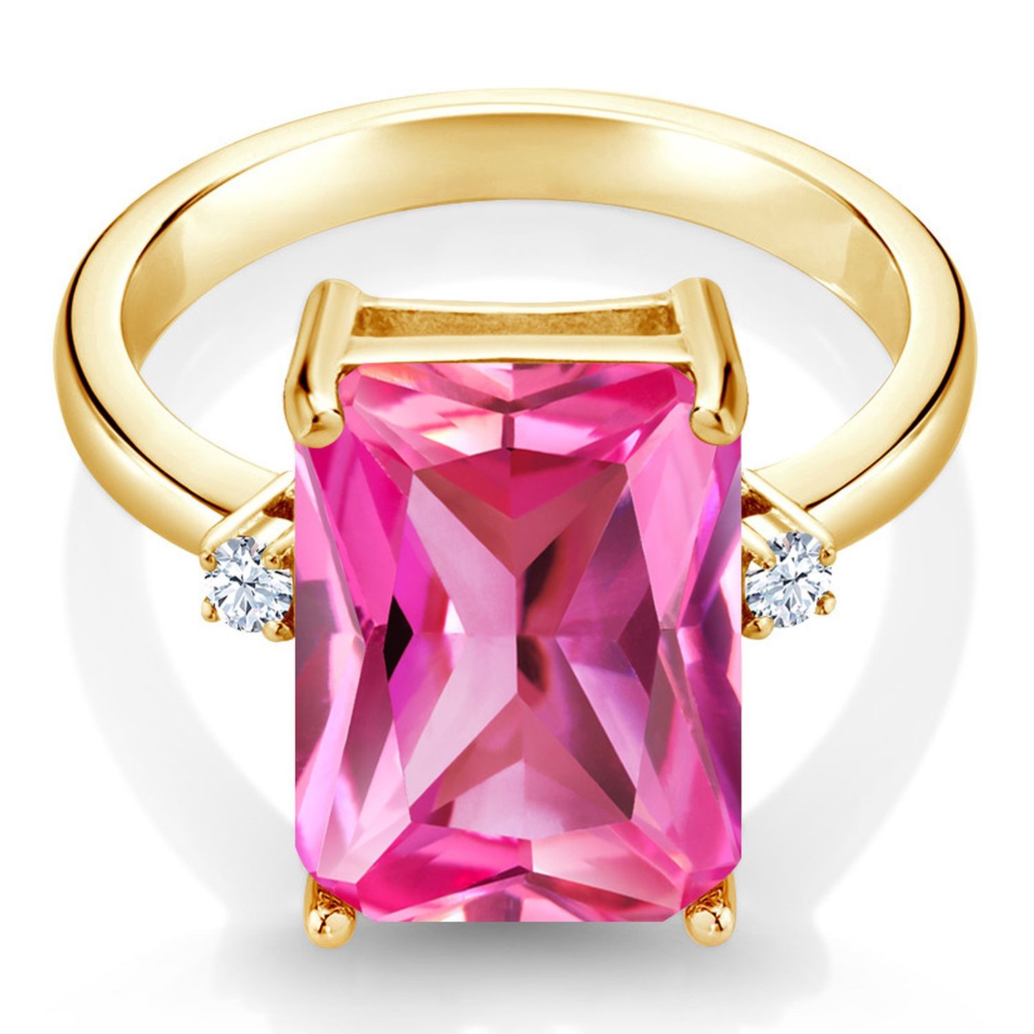 18K Yellow Gold Plated Silver Pink Created Sapphire Ring For Women (10.06 Cttw,