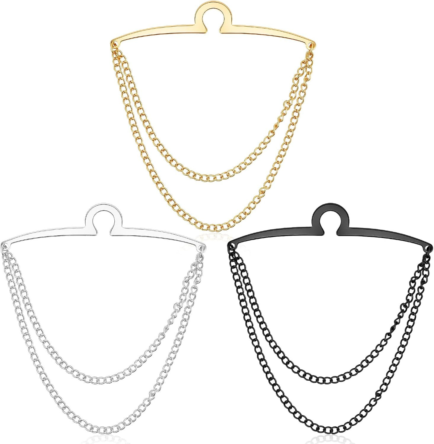 3 Pack Tie Chain for Men, Necktie Chains with Ring Clasps, Elegant Tie Clips, Su