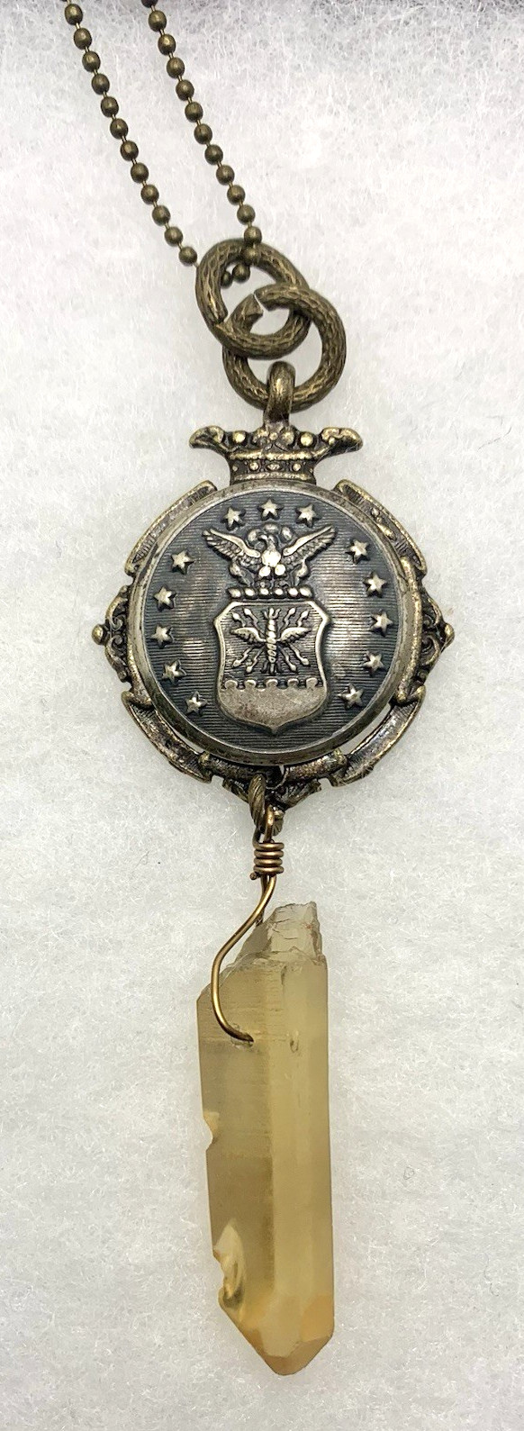 NEW Handmade Artisan Pendant Necklace US ARMY, One-of-a-Kind, Raw Crystal