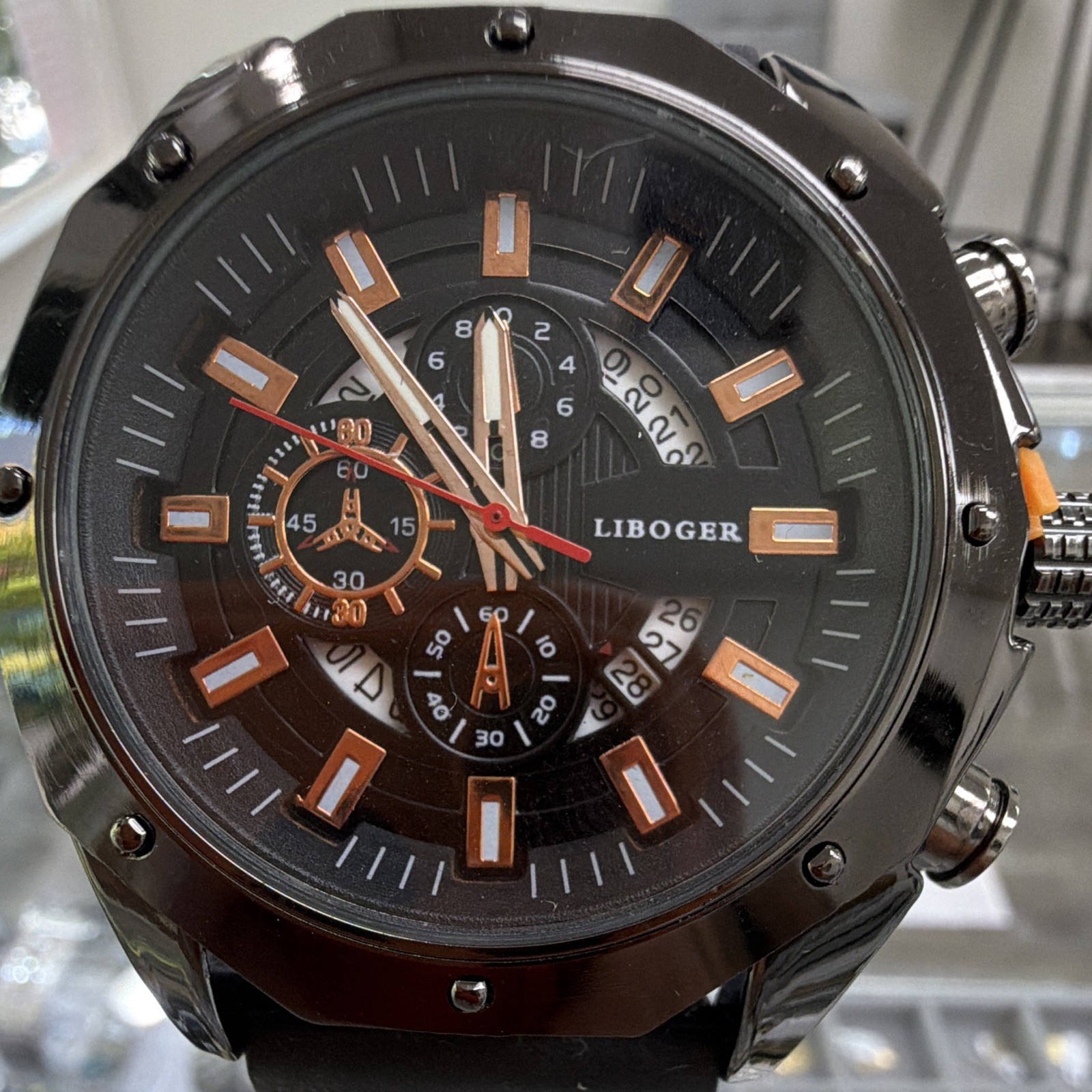 LIBOGER Men’s Quartz Analog Watch Black Dial Multi-Dial Date 44-47.9mm