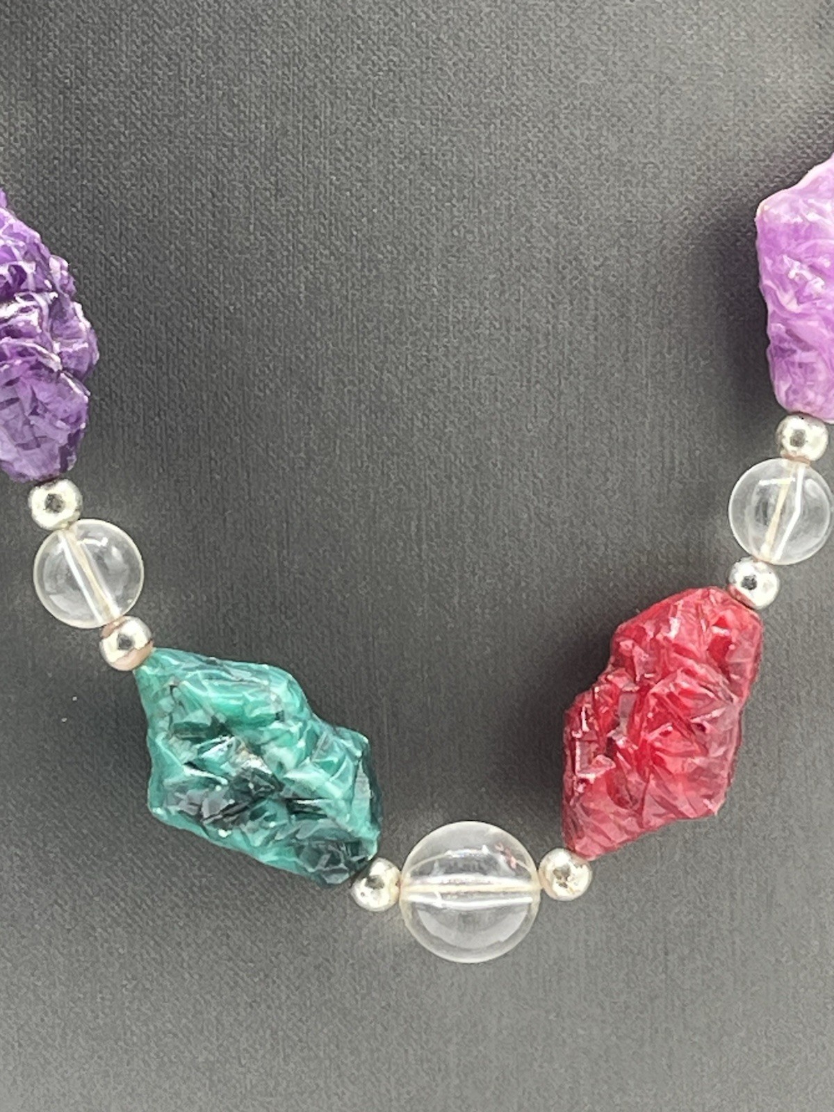 Vintage Lucite Acrylic Plastic Fantastic Nugget Necklace Silver-tone 27”