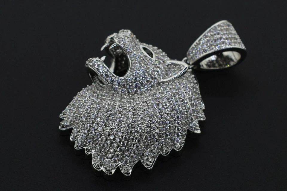 2.20Ct Round Diamond Lion One Side Face Men’s Charm Pendant 14k White Gold Over