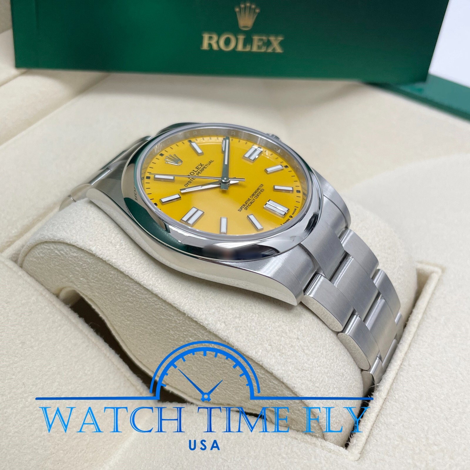 Rolex Oyster Perpetual 41mm 124300 Yellow Dial Stainless Steel Oyster Bracelet