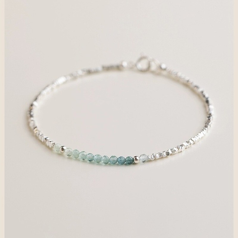 Dainty Aquamarine Silver Chip Healing Reiki Purple Crystal Minimalist Bracelet