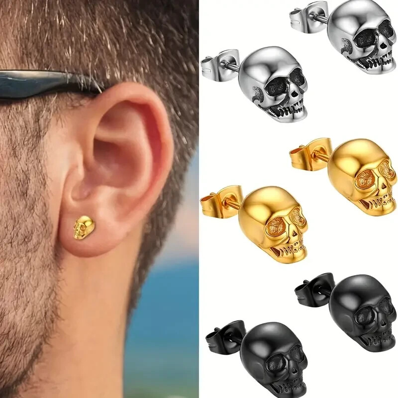 Vintage Inspired Spooky Gothic Silver Skull Stud Earrings for Everyday Halloween