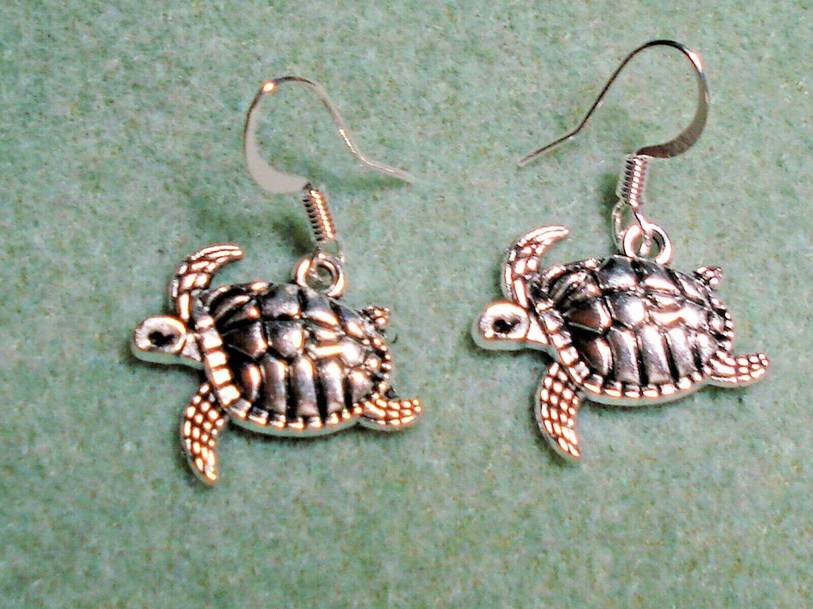 1 1/4″ Drop Dangle Swimming Sea Turtle Silver Plated Earrings on SP Earwires