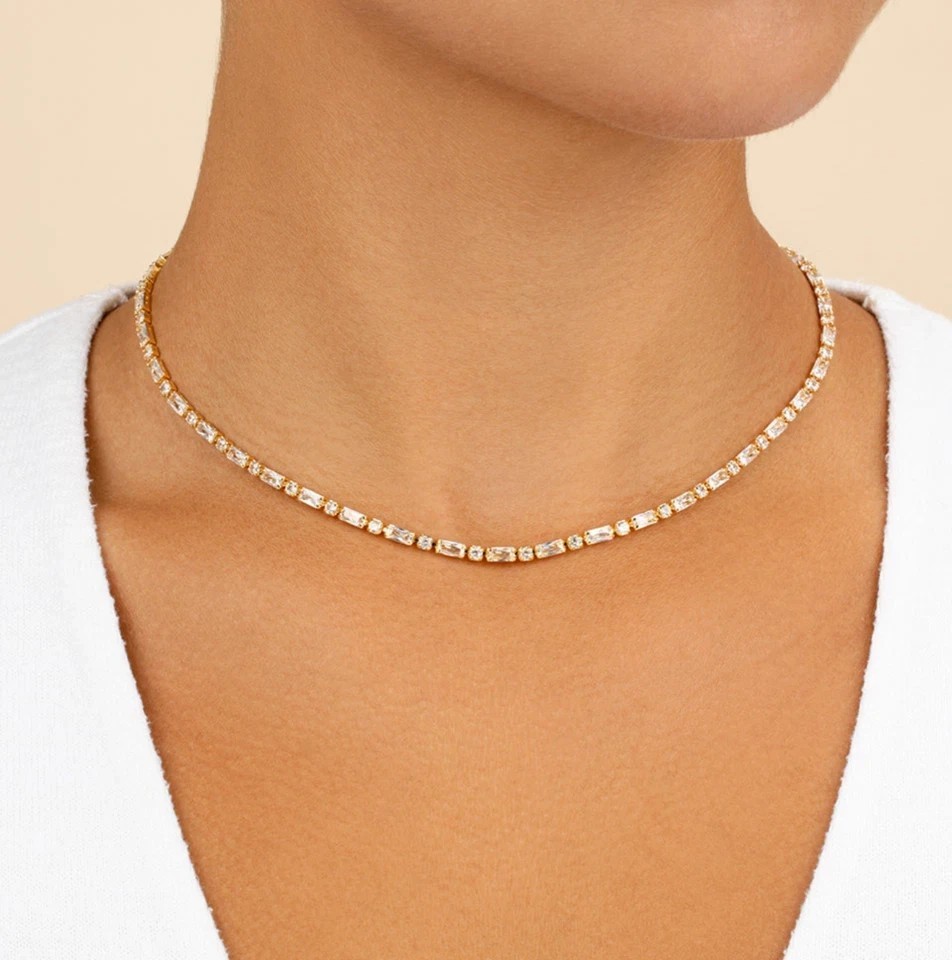 15TCW Baguette & Round Lab Created Diamond Tennis Necklace 925 Sterling Silver