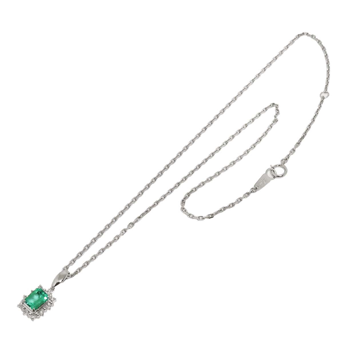 Emerald 0.90ct Diamond 0.11ct Necklace Pt Platinum 90320560