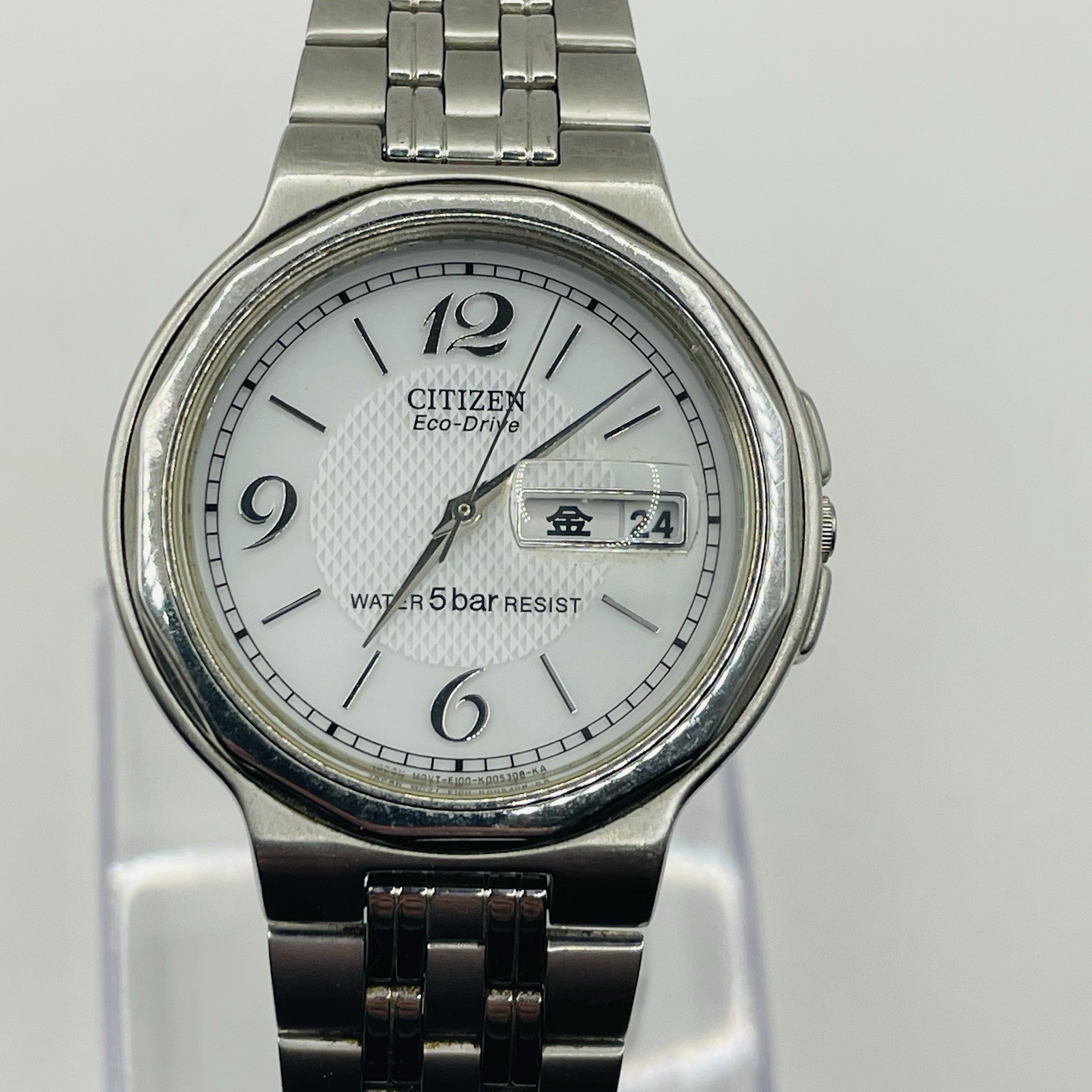 VINTAGE CITIZEN ECO-DRIVE STAINLESS STEEL WHITE DIAL MEN’S WATCH E100-K003334CKS