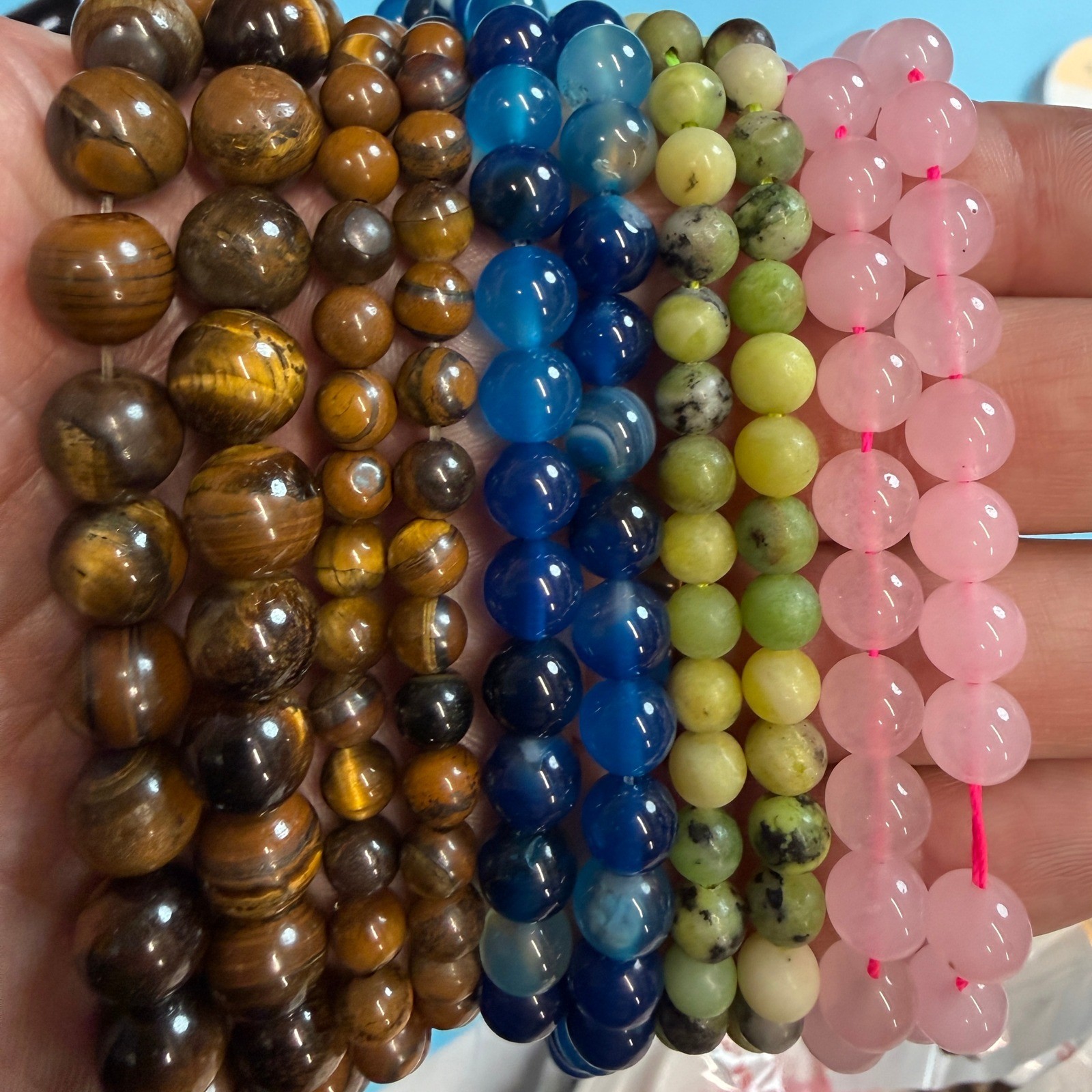 Set of 10 Natural Gemstone Round Beads Strands 15″ Sizes 6,8,10 mm №B43