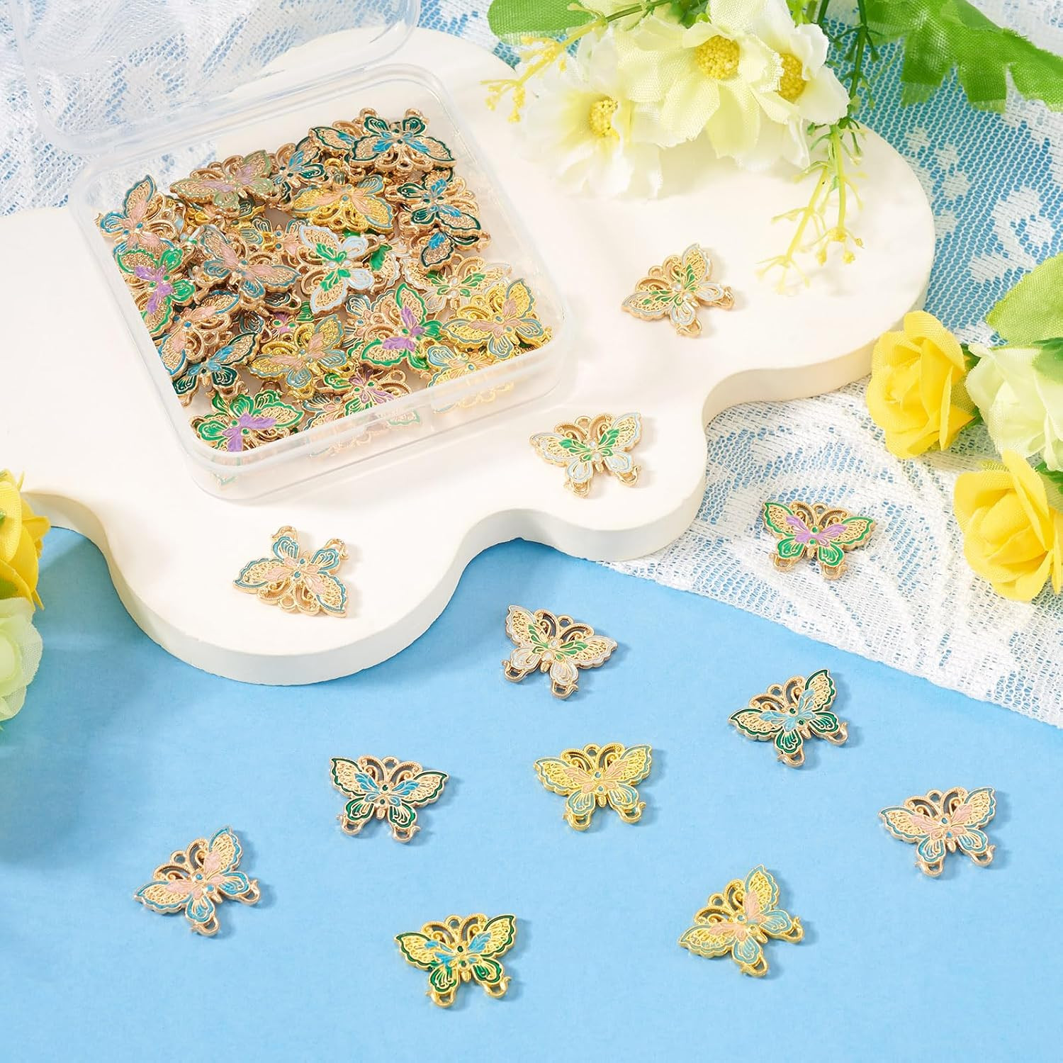Butterfly Earring Charms Alloy Enamel Animal Dangle Pendants Cute Butterfly Neck