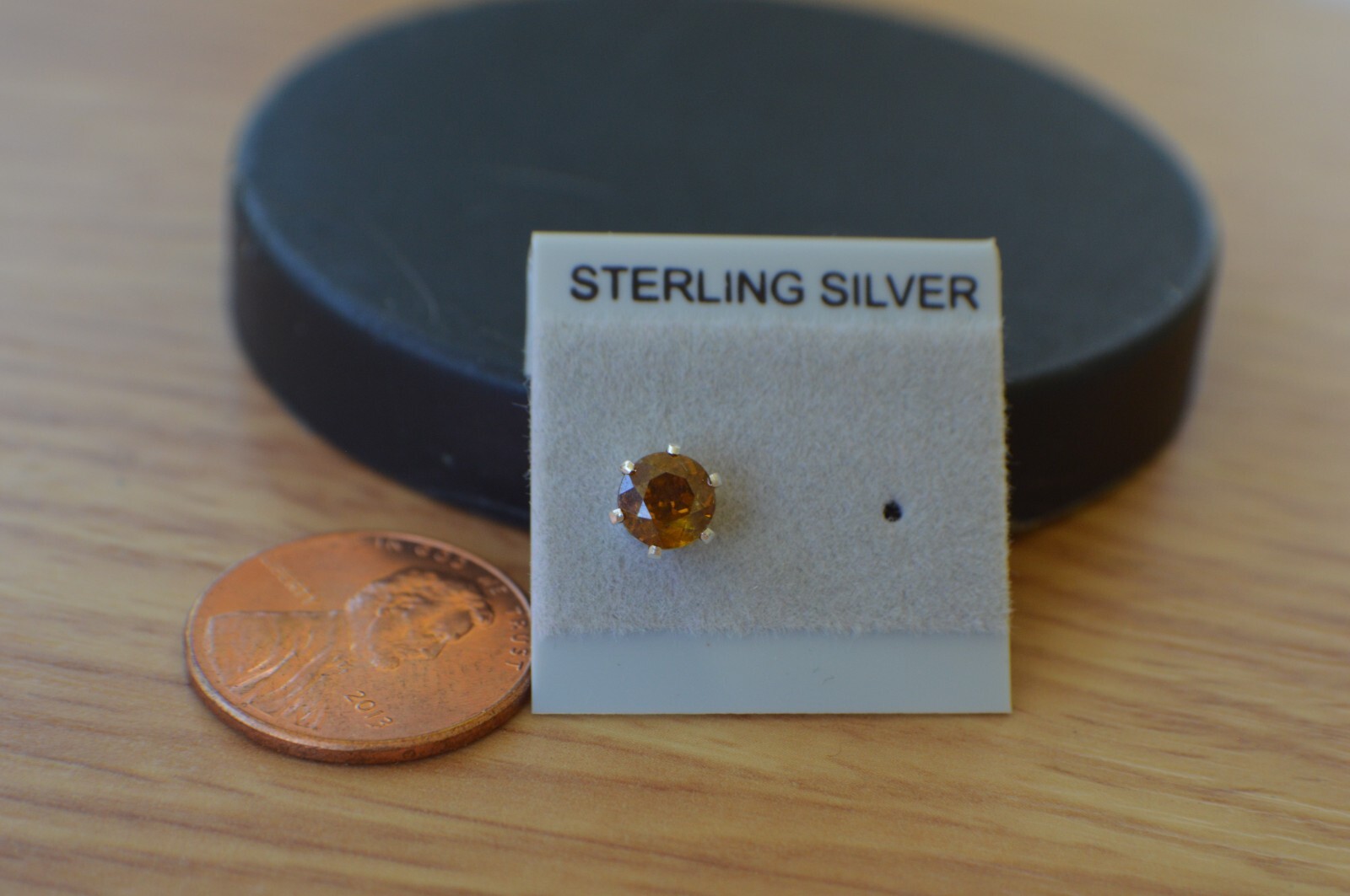 SINGLE EARRING One 0.82ct Honey Orange Sphalerite Solitaire Sterling Silver 5mm