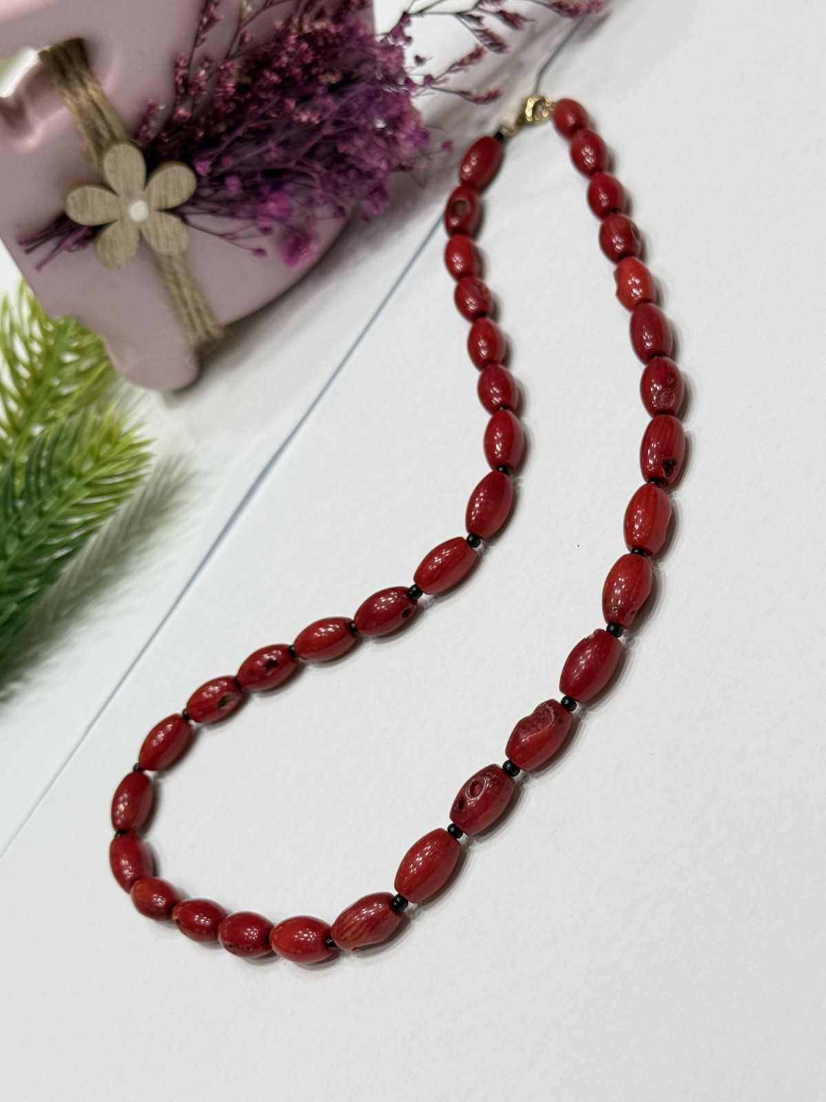 Necklace Red Coral & Gold 585 46cm Beautiful Gift !
