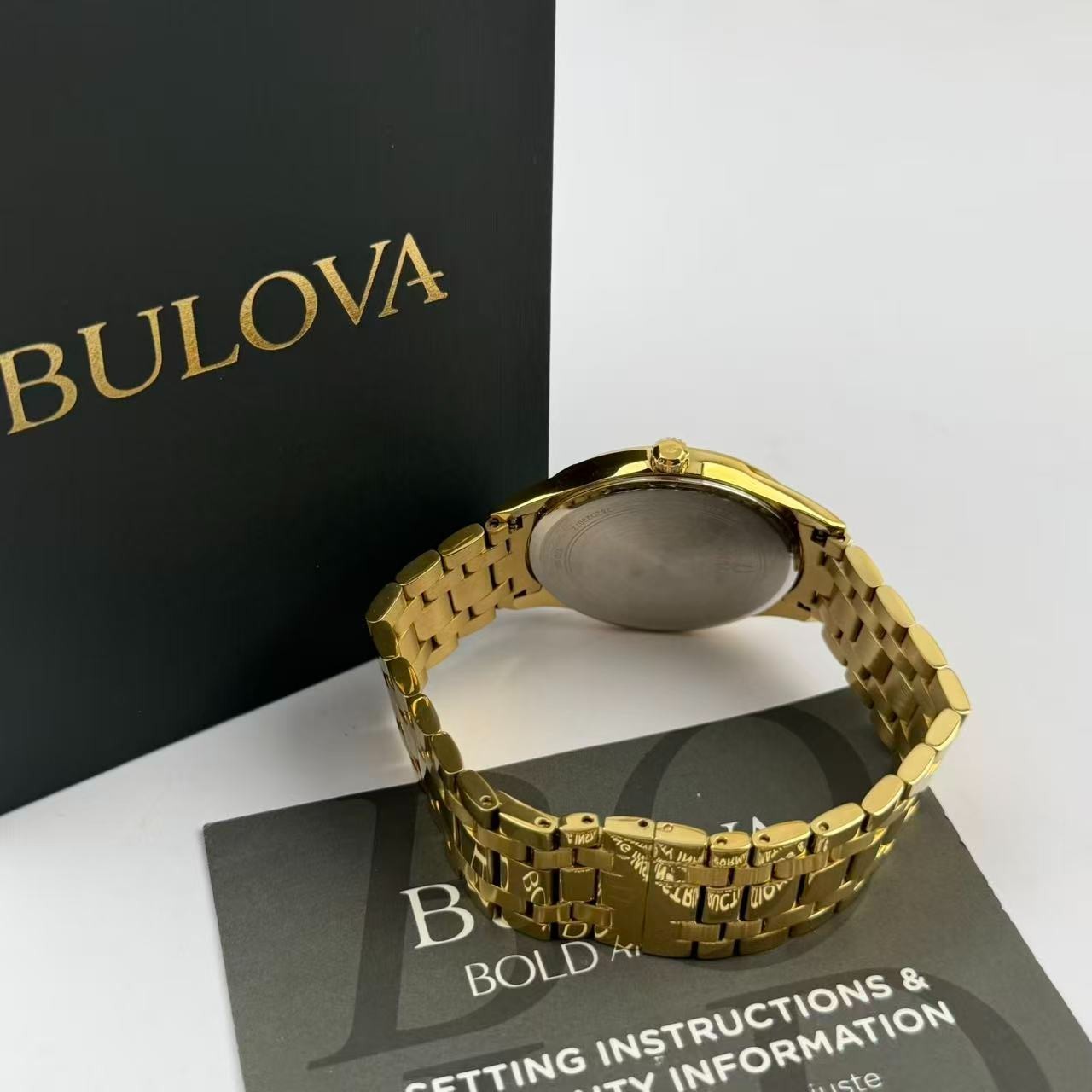 New Bulova 40 mm 97D108 Diamond Black Dial Gold Bracelet Men’s Quartz Watch