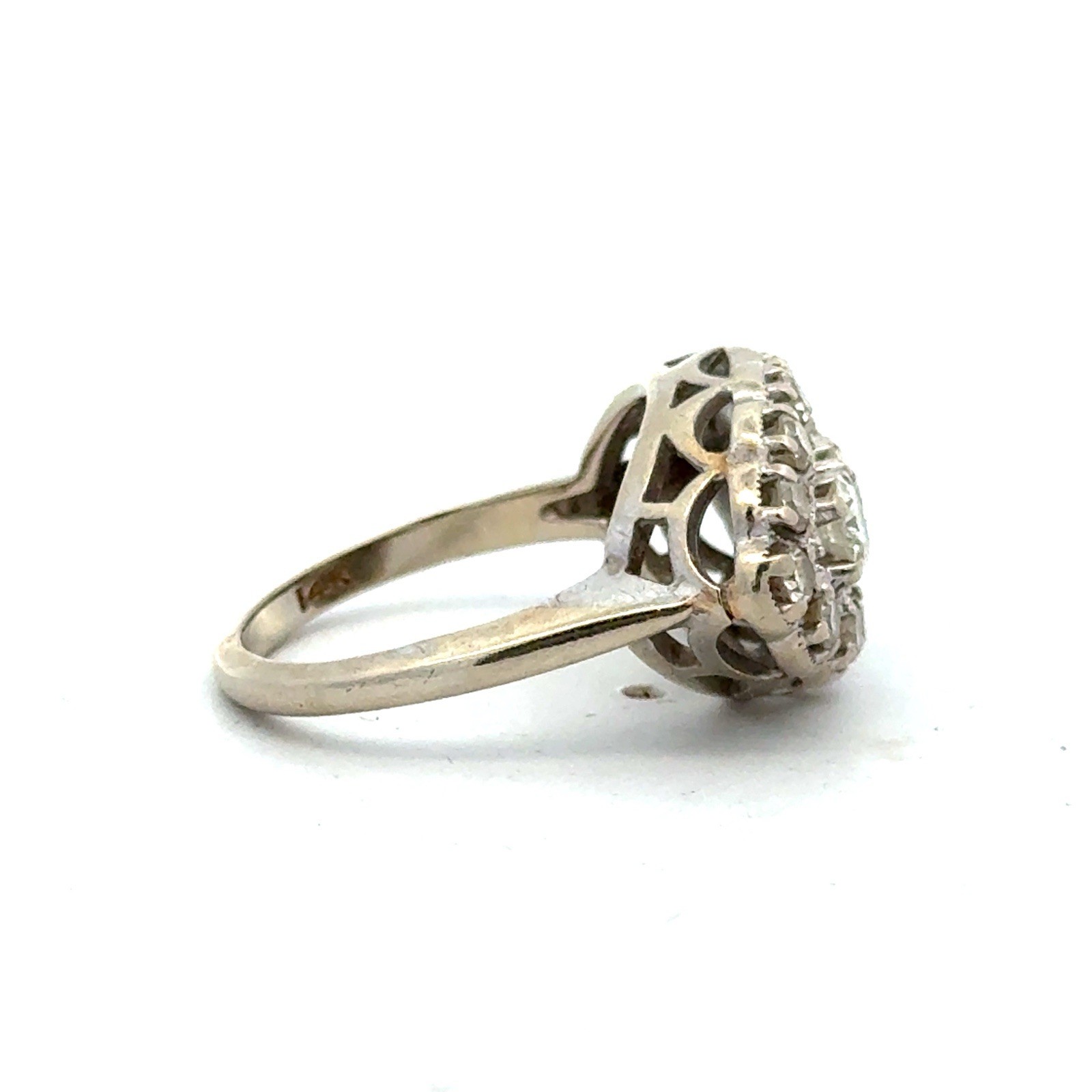 Designer 14k White Gold Art Deco White Diamond Navette Cluster Anniversary Ring