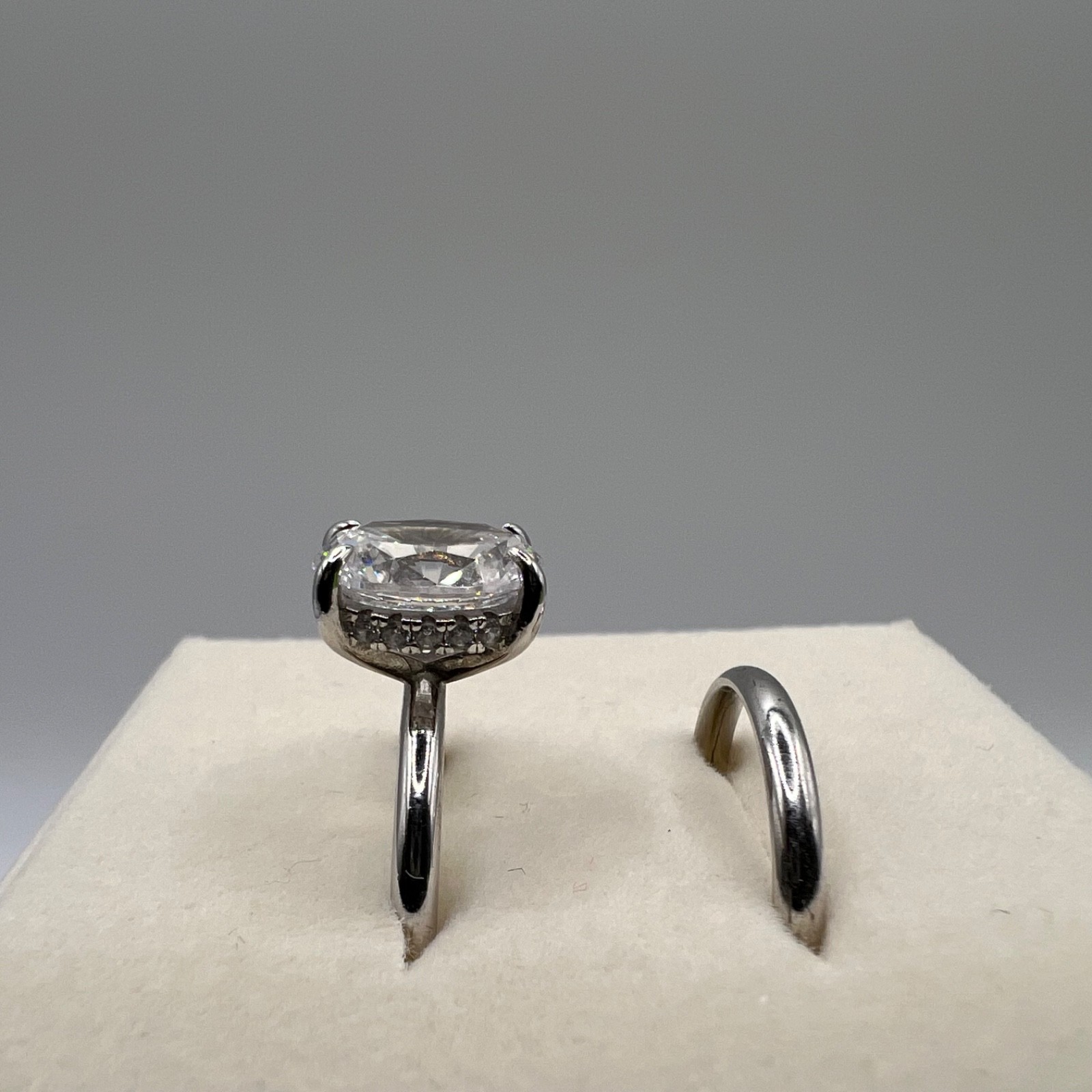 Hidden Halo 3ct Simulated Diamond Engagement Ring & Wedding Band Modern Gents925